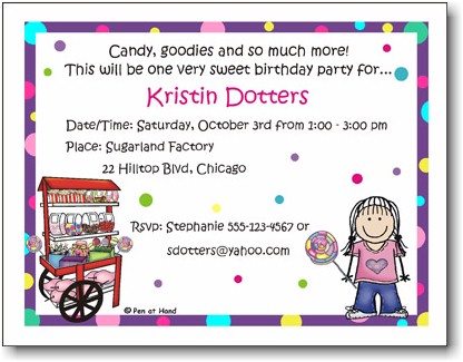 Pen At Hand Stick Figures - Invitations - Candy - Girl (Inv 1053 G)