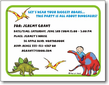 Pen At Hand Stick Figures - Invitations - Dinosaur - Boy (Inv 1056 B)