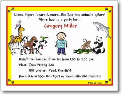 Pen At Hand Stick Figures - Invitations - Zoo - Boy (Inv 1060 B)