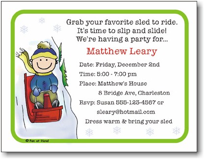 Pen At Hand Stick Figures - Invitations - Sledding - Boy (Inv 1063 B)