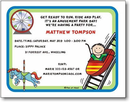 Pen At Hand Stick Figures - Invitations - Amusement Park - Boy (Inv 1065 B)