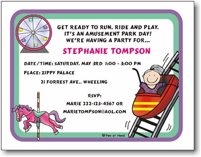 Pen At Hand Stick Figures - Invitations - Amusement Park - Girl (Inv 1065 G)