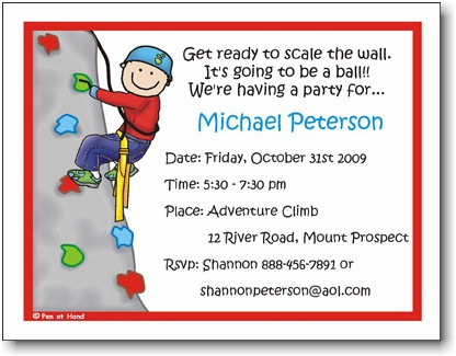 Pen At Hand Stick Figures - Invitations - Rock Climbing - Boy (Inv 1066 B)