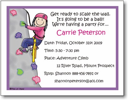 Pen At Hand Stick Figures - Invitations - Rock Climbing - Girl (Inv 1066 G)