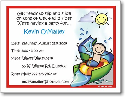 Pen At Hand Stick Figures - Invitations - Waterpark - Boy (Inv 1067 B)