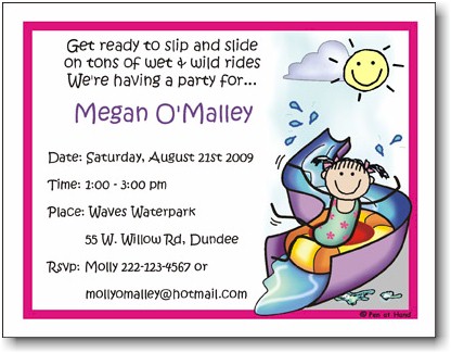 Pen At Hand Stick Figures - Invitations - Waterpark - Girl (Inv 1067 G)