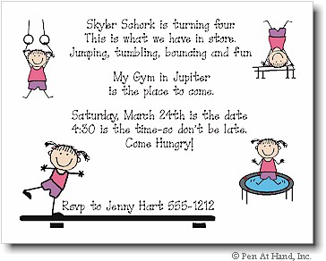 Pen At Hand Stick Figures - Invitations - Gymnastics (Girl - color)