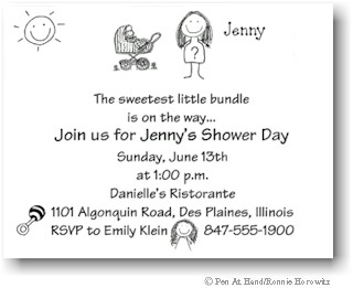 Pen At Hand Stick Figures - Invitations - Baby Shower (b/w)