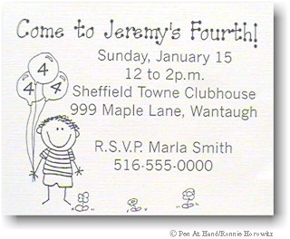 Pen At Hand Stick Figures - Invitations - Birthday Balloons (b/w)