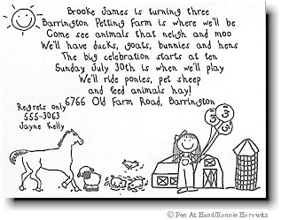 Pen At Hand Stick Figures - Invitations - Farm (b/w)