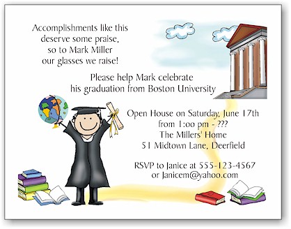 Pen At Hand Stick Figures - Invitations - Grad College Boy