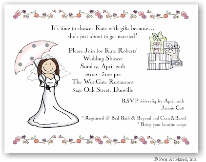 Pen At Hand Stick Figures Invitations - Wed Shower - Umbrella