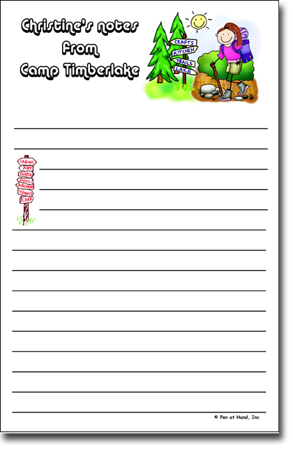 Pen At Hand Stick Figures - Large Full Color Notepads (Hiker Girl - Camp)