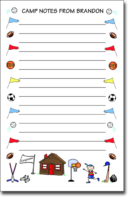 Pen At Hand Stick Figures - Large Full Color Notepads (Sport Border - Camp)