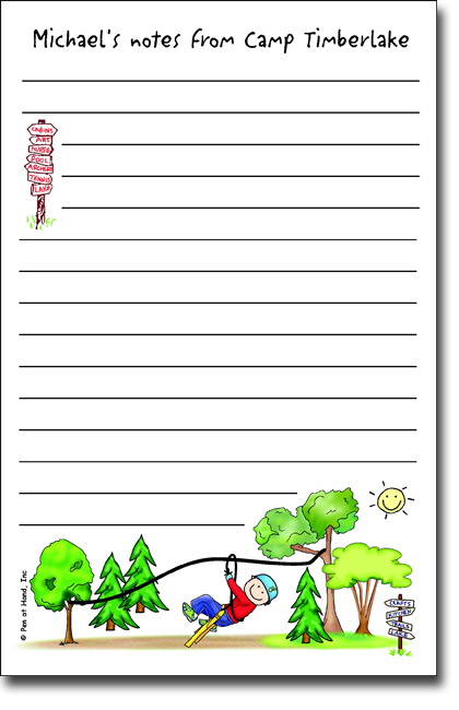 Pen At Hand Stick Figures - Large Full Color Notepads (Zipline Boy - Camp)
