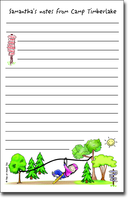Pen At Hand Stick Figures - Large Full Color Notepads (Zipline Girl - Camp)