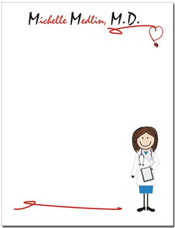 Pen At Hand Stick Figures - Small Full Color Notepads (Female Doctor)