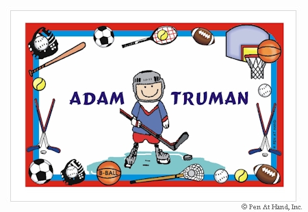 Pen At Hand Stick Figures - Laminated Placemats (Sports Border)