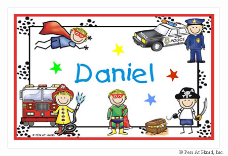 Pen At Hand Stick Figures - Laminated Placemats (Superhero)