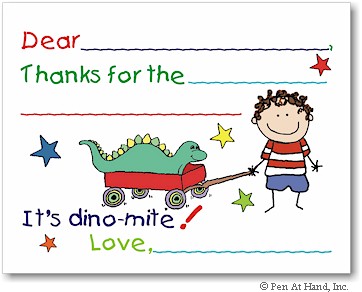 Pen At Hand Stick Figures Stationery - Dino (Fill-In Thank You Notes)