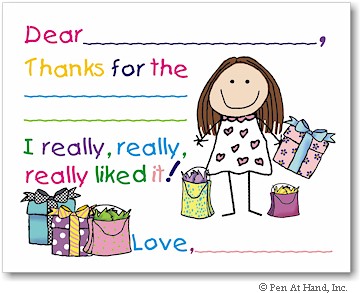 Pen At Hand Stick Figures Stationery - Gift - Girl (Fill-In Thank You Notes)