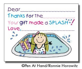 Pen At Hand Stick Figures Stationery - Pool - Girl (Fill-In Thank You Notes)