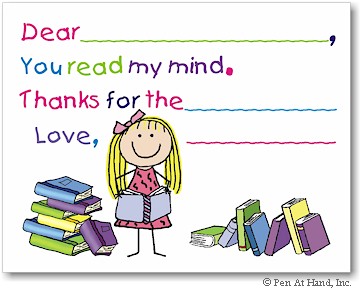 Pen At Hand Stick Figures Stationery - Reader - Girl (Fill-In Thank You Notes)
