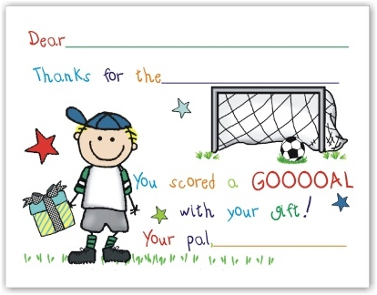 Pen At Hand Stick Figures Stationery - Soccer Boy (Fill-In Thank You Notes)