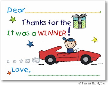 Pen At Hand Stick Figures Stationery - Sportscar (Fill-In Thank You Notes)