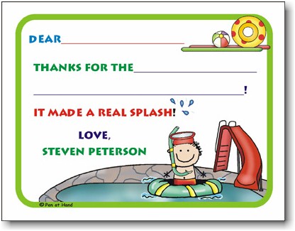 Pen At Hand Stick Figures Stationery - Swimming Pool Boy (Fill-In Thank You Notes)
