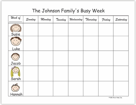 Pen At Hand Stick Figures - Jumbo Weekly Planner Pad (Full Color Vertical Family)