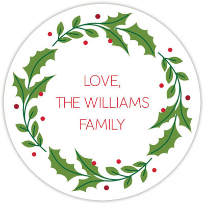 Round Gift Stickers by Boatman Geller - Holly Wreath Round Gift Stickers by Boatman Geller - Holly Wreath