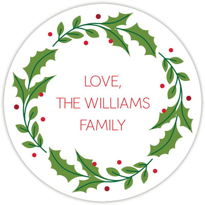 Round Gift Stickers by Boatman Geller - Holly Wreath