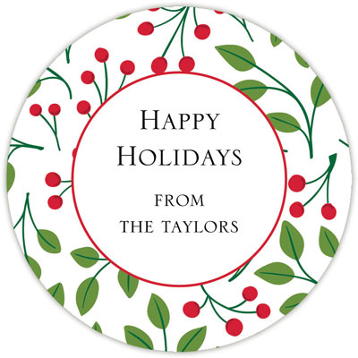 Round Gift Stickers by Boatman Geller - Christmas Berries Red Round Gift Stickers by Boatman Geller - Christmas Berries Red