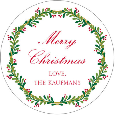 Round Gift Stickers by Boatman Geller - Green Swag with Red Berries Round Gift Stickers by Boatman Geller - Green Swag with Red Berries