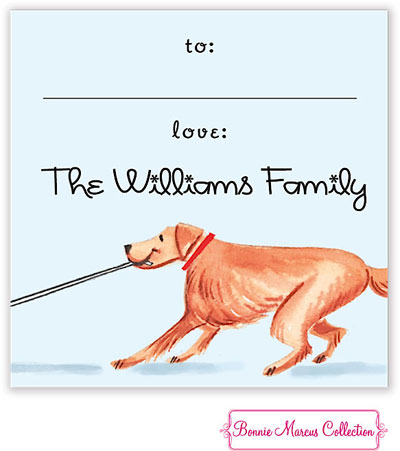 Bonnie Marcus Personalized Gift Stickers - Holiday Wagon (Golden Dog)
