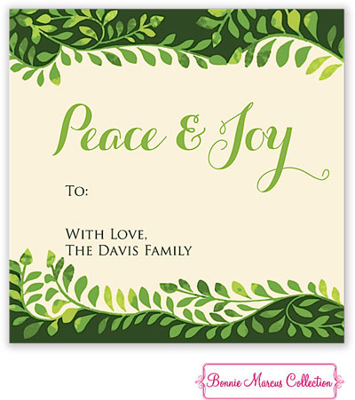 Bonnie Marcus Personalized Gift Stickers - Peaceful Holiday Vines (Green)