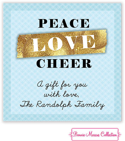 Bonnie Marcus Personalized Gift Stickers - Peace Love Cheer (Blue) Bonnie Marcus Personalized Gift Stickers - Peace Love Cheer (Blue)
