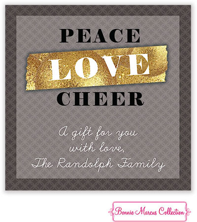 Bonnie Marcus Personalized Gift Stickers - Peace Love Cheer (Grey)