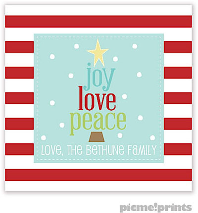 Holiday Gift Stickers by PicMe Prints - Joy Love Peace Tree Square
