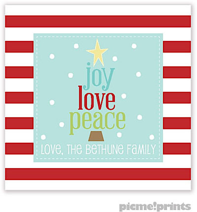 Holiday Gift Stickers by PicMe Prints - Joy Love Peace Tree Square Holiday Gift Stickers by PicMe Prints - Joy Love Peace Tree Square