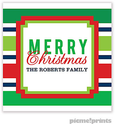 Holiday Gift Stickers by PicMe Prints - Christmas Stripes Square