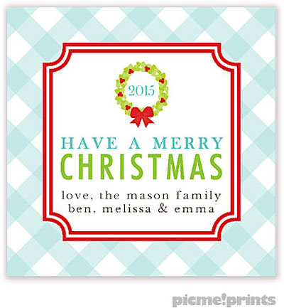 Holiday Gift Stickers by PicMe Prints - Gingham Christmas Square