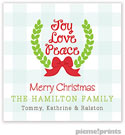 Holiday Gift Stickers by PicMe Prints - Joy Love Peace Gingham Square