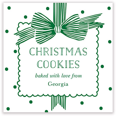 Holiday Gift Stickers by PicMe Prints - Striped Bow Green