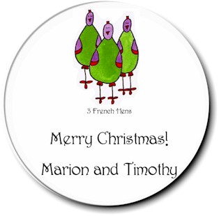 Sugar Cookie Holiday Gift Stickers - 3 French Hens