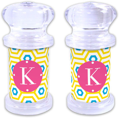 Dabney Lee Personalized Salt and Pepper Shakers - Happy Hexagon
