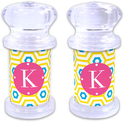 Dabney Lee Personalized Salt and Pepper Shakers - Happy Hexagon Dabney Lee Personalized Salt and Pepper Shakers - Happy Hexagon