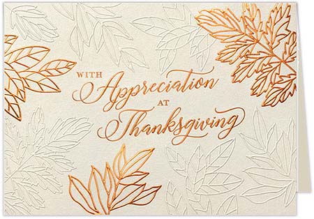Thanksgiving Greeting Cards by Carlson Craft - Appreciation Leaves with Foil Thanksgiving Greeting Cards by Carlson Craft - Appreciation Leaves with Foil