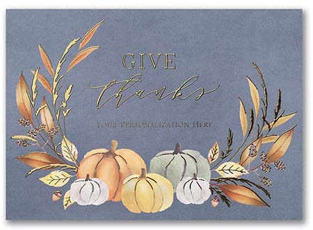 Thanksgiving Greeting Cards by Carlson Craft - Autumn Blues with Foil Thanksgiving Greeting Cards by Carlson Craft - Autumn Blues with Foil